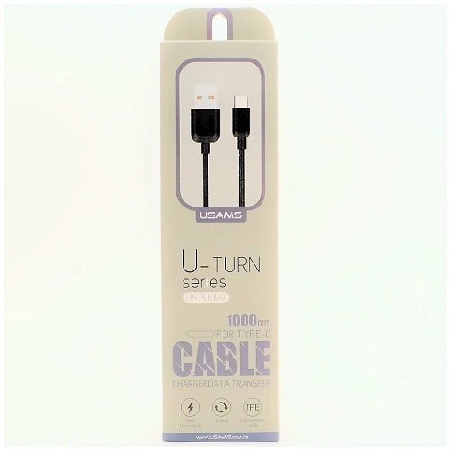 USAMS U-Turn USB-C Kabelis 1m juodos spalvos 2A TCUSBXD01 (US-SJ099)