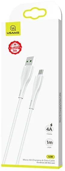 USAMS CABLE U38 MICROUSB 4A GREITAS ĮKROVIMAS OPPO 1M Baltas