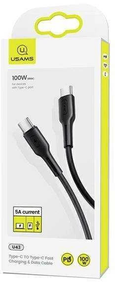 Usams U43 USB-C į USB-C greito įkrovimo laidas 100W, Juodas