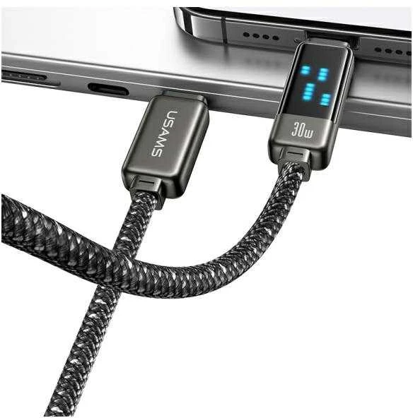 USAMS USB-C į Lightning kabelis 30W 1.2m cinko lydinio greito įkrovimo duomenų kabelis Meteor serijos SJ743USB0