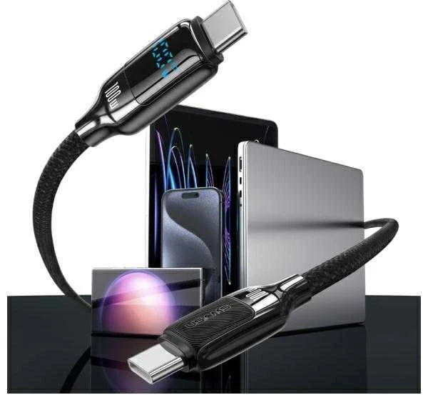USAMS USB-C į USB-C Kabelis 100W 1.2m Digital Ekranas Zinc Alloy Fast Charging Data Kabelis HX Seri