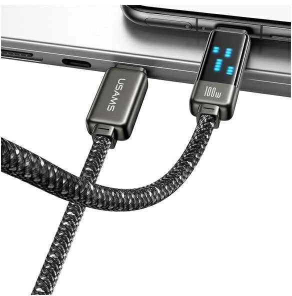 USAMS USB-C į USB-C kabelis 100W 1.2m cinko lydinio greito įkrovimo duomenų kabelis Meteor serijos SJ744USB0