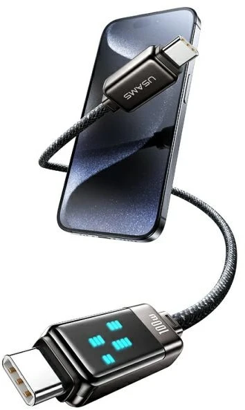 USAMS USB-C į USB-C kabelis 100W 1.2m cinko lydinio greito įkrovimo duomenų kabelis Meteor serijos SJ744USB0