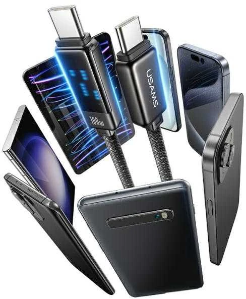 USAMS USB-C į USB-C kabelis 100W 1.2m cinko lydinio greito įkrovimo duomenų kabelis Meteor serijos SJ744USB0