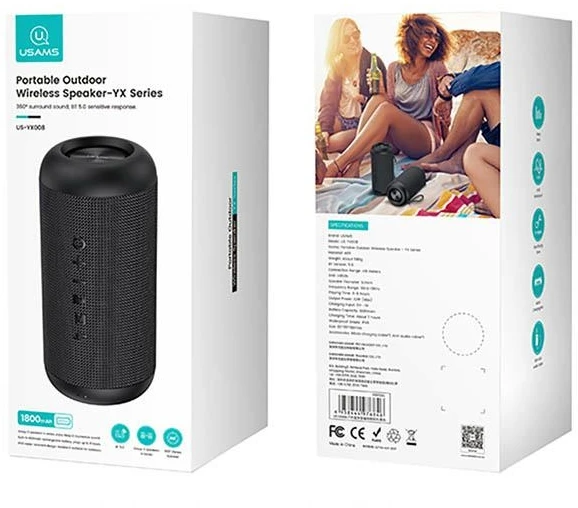 USAMS YX serijos „Bluetooth 5.0“ 10 W nešiojama lauko belaidė kolonėlė YX8YG01 (US-YX008)