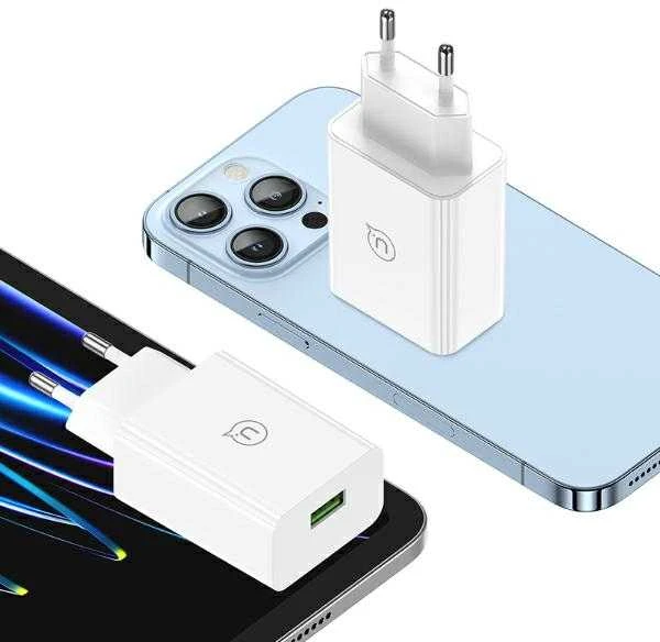 USAMS 18W Laidinis įkroviklis + Lightning/USB-A Fast Charging Cable baltos spalvos Series SC SCXLTZ03