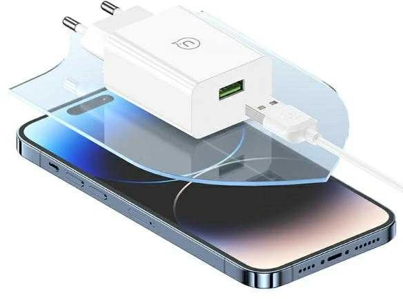 USAMS 18W Laidinis įkroviklis + Lightning/USB-A Fast Charging Cable baltos spalvos Series SC SCXLTZ03
