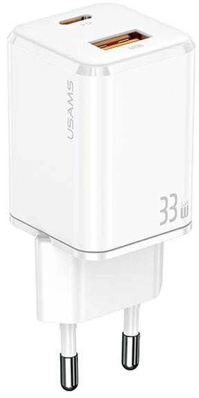 USAMS ŁAD. SIEC. 1XUSB-C+1XUSB T43 33W (TIK GALVUTĖ) PD3.0 +QC3.0 GREITAS ĮKROVIMAS Baltas /Baltas CC144TC02 (US-CC144)