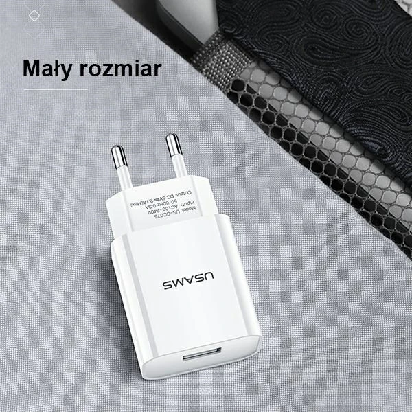 USAMS sieninis įkroviklis 1xUSB T18 2.1A (tik galvutė) baltas greitas įkrovimas CC075TC01
