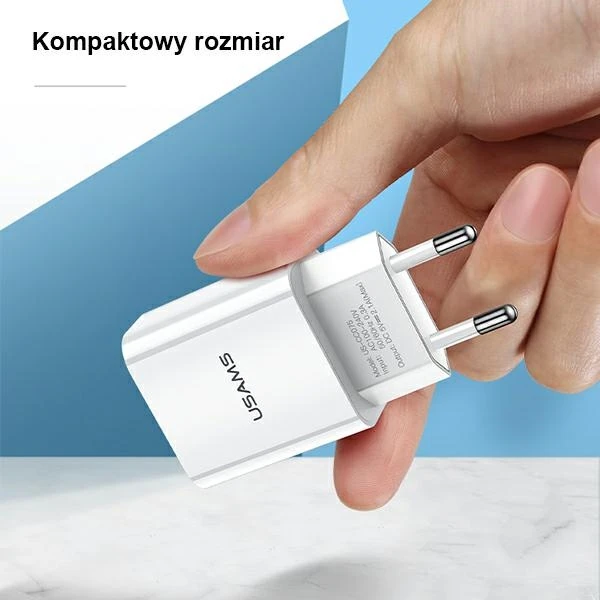 USAMS sieninis įkroviklis 1xUSB T18 2.1A (tik adapteris) baltas, greitasis įkrovimas CC075TC01