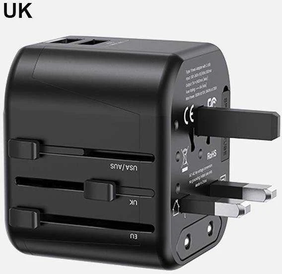 USAMS sieninis adapteris 2xUSB T55 12W 4-in-1 US/AU/EU/UK juodas CC173TC01 (US-CC173) universalus kelioninis įkroviklis