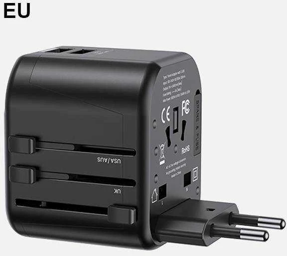 USAMS sieninis adapteris 2xUSB T55 12W 4-in-1 US/AU/EU/UK juodas CC173TC01 (US-CC173) universalus kelioninis įkroviklis