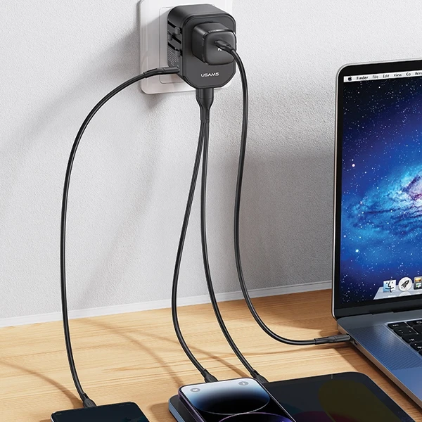 USAMS Adapteris network 2xUSB+1xUSB-C T59 20W4in1 US/AU/EU/UK juodas/juodas CC179TC01 (US-CC179) Univers