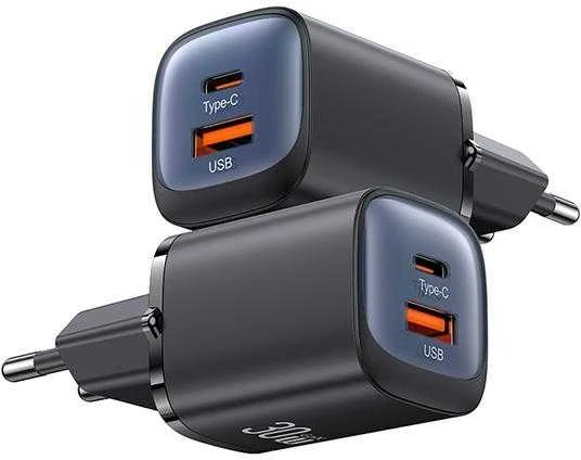 USAMS Laidinis įkroviklis CC254 30W GaNUSB-C/USB-A Fast Charging HC Series juodos spalvos CC254TC01