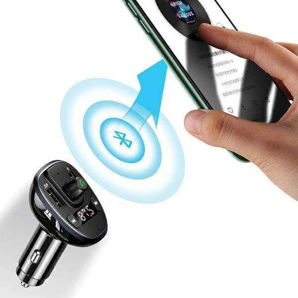 USAMS laisvų rankų įranga C21 su FM siųstuvu, Bluetooth 5.0, MP3, 2xUSB 3.4A juodos spalvos CC115GC