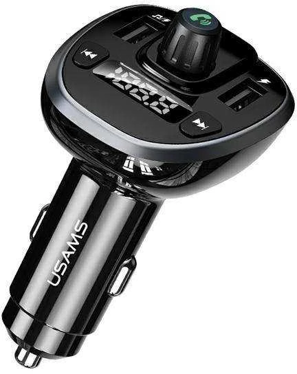 USAMS laisvų rankų įranga C21 su FM siųstuvu, Bluetooth 5.0, MP3, 2xUSB 3.4A juodos spalvos CC115GC