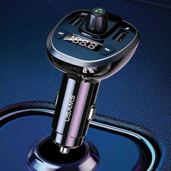 USAMS laisvų rankų įranga C21 su FM siųstuvu, Bluetooth 5.0, MP3, 2xUSB 3.4A juodos spalvos CC115GC