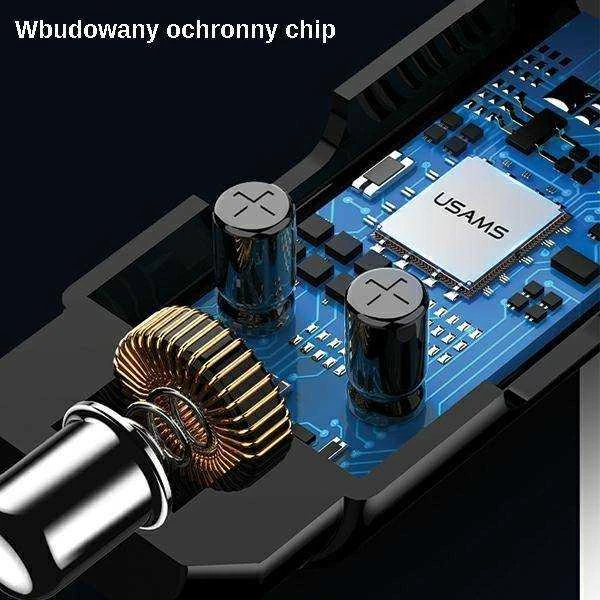 USAMS laisvų rankų įranga C21 su FM siųstuvu, Bluetooth 5.0, MP3, 2xUSB 3.4A juodos spalvos CC115GC