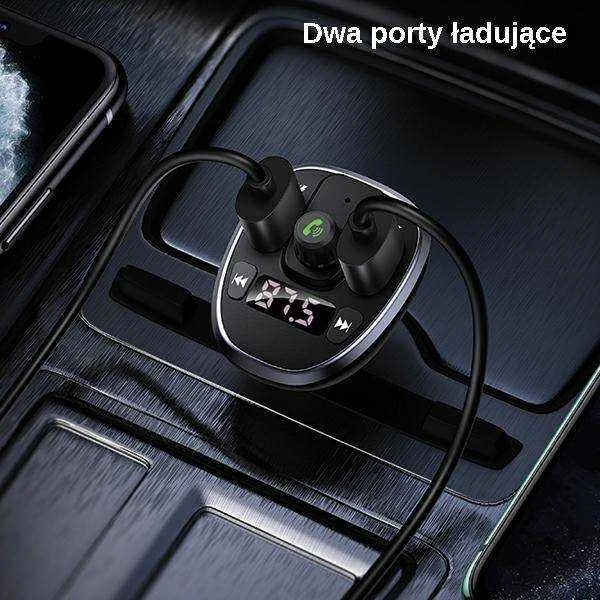 USAMS laisvų rankų įranga C21 su FM siųstuvu, Bluetooth 5.0, MP3, 2xUSB 3.4A juodos spalvos CC115GC