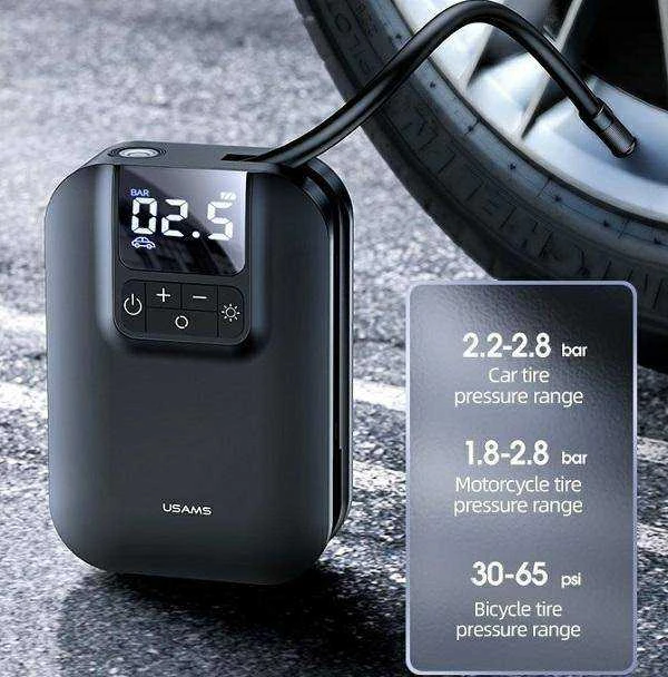 USAMS nešiojama automobilio pompa su slėgio ekranu