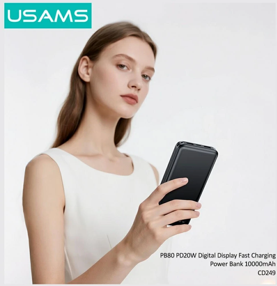 USAMS PB80 Power Bank PD20W 10000mAh juodas