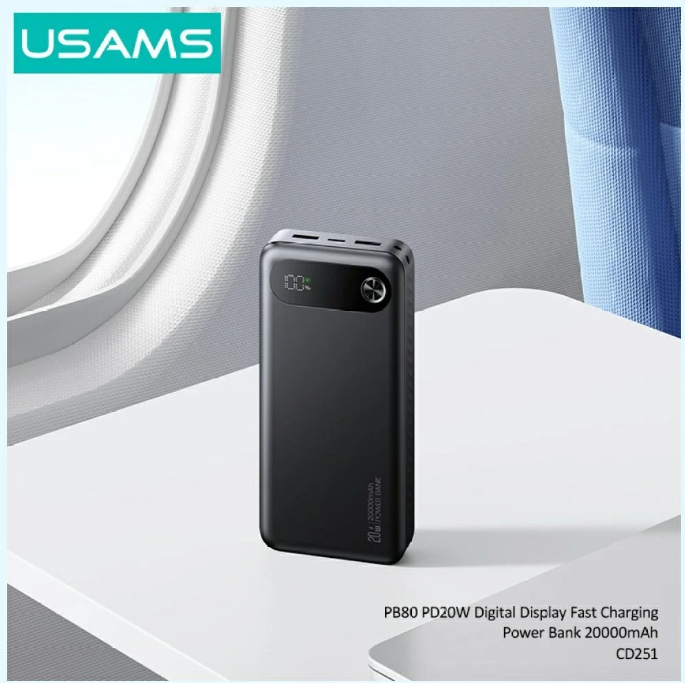 USAMS PB80 Power Bank PD20W 20000mAh juodas