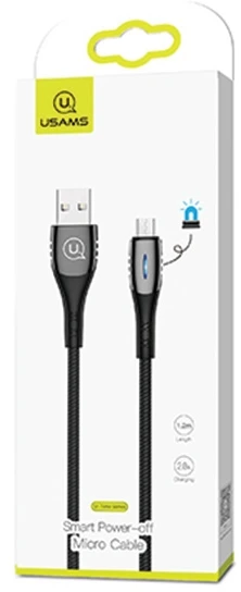 USAMS pintas U-Tone microUSB kabelis 1.2m, su išjungimo funkcija, 2A, greito įkrovimo, juodos spalvos SJ346USB01 (US-SJ346)
