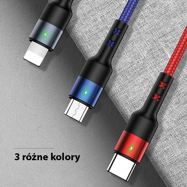 USAMS Pintas laidas U26 3in1 0.35m 2A greitas įkrovimas (lightning/microUSB/USB-C) SJ410USB01 (US-SJ410)