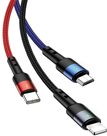 USAMS Pintas laidas U26 3in1 0.35m 2A greitas įkrovimas (lightning/microUSB/USB-C) SJ410USB01 (US-SJ410)
