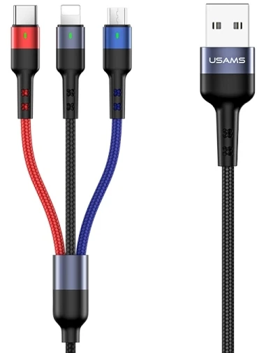 USAMS Pintas laidas U26 3in1 0.35m 2A greitas įkrovimas (lightning/microUSB/USB-C) SJ410USB01 (US-SJ410)