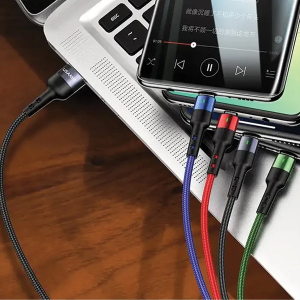 USAMS pintas kabelis U26 4in1 1.2m 2AFast Charge (2xLightning/microUSB/USB-C) SJ317USB01 (US-SJ317)