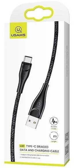 USAMS pintas U41 USB-C laidas 1m 2A juodos spalvos SJ392USB01 (US-SJ392) greitas įkrovimas