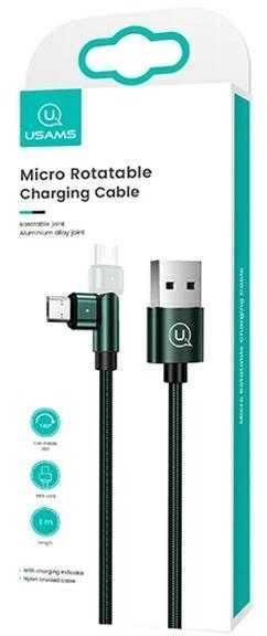 USAMS Braided Rotating Kabelis U60 2A microUSB žalios spalvos 1m SJ478USB02 (US-SJ478)