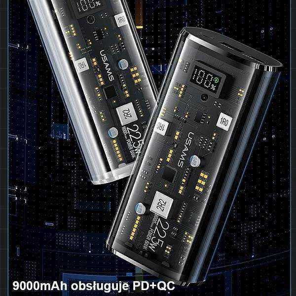 USAMS išorinė baterija 9000mAh PD 20W QC3.0+PD dviejų prievadų greito įkrovimo baltas 10KCD18902 (US-CD189)