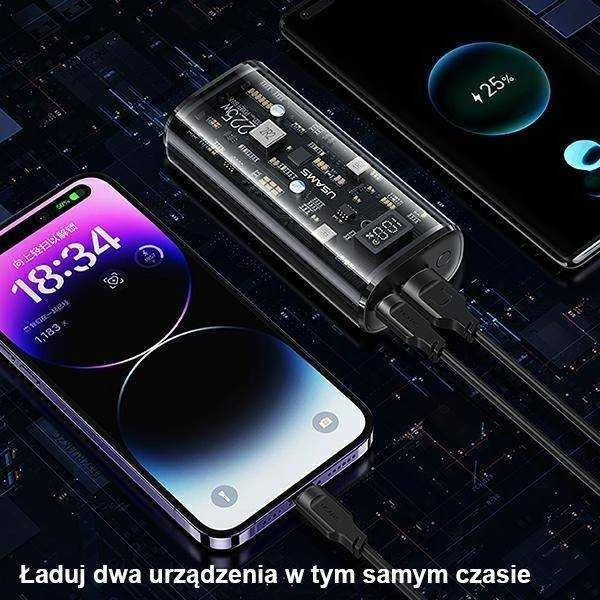 USAMS išorinė baterija 9000mAh PD 20W QC3.0+PD dviejų prievadų greito įkrovimo baltas 10KCD18902 (US-CD189)