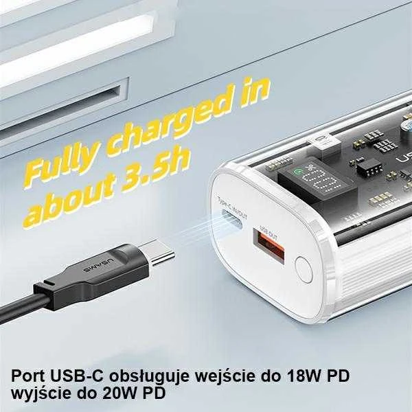USAMS išorinė baterija 9000mAh PD 20W QC3.0+PD dviejų prievadų greito įkrovimo juodas 10KCD18901 (US-CD189)