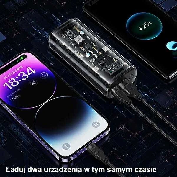 USAMS išorinė baterija 9000mAh PD 20W QC3.0+PD dviejų prievadų greito įkrovimo juodas 10KCD18901 (US-CD189)