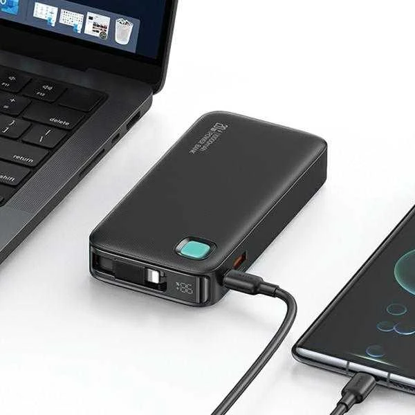 USAMS nešiojama baterija su ištraukiamu laidu, „Lightning“ 10000 mAh PD 20W, greito įkrovimo, XY serijos, juodos spalvos
