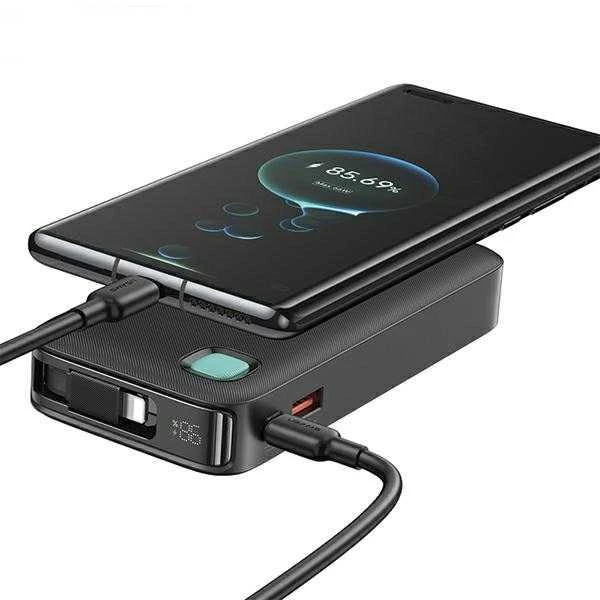 USAMS nešiojama baterija su ištraukiamu laidu, „Lightning“ 10000 mAh PD 20W, greito įkrovimo, XY serijos, juodos spalvos