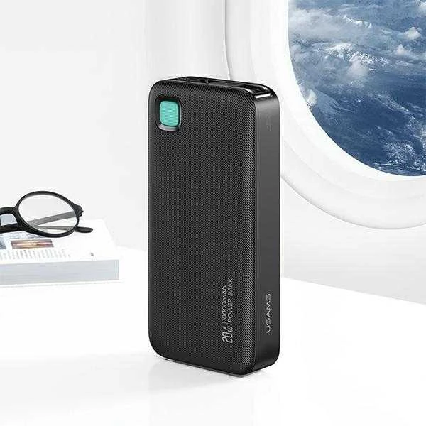 USAMS nešiojama baterija su ištraukiamu USB-C laidu, ištraukiama, 10000mAh PD 20W, greito įkrovimo, XY serijos, violetinės spalvos