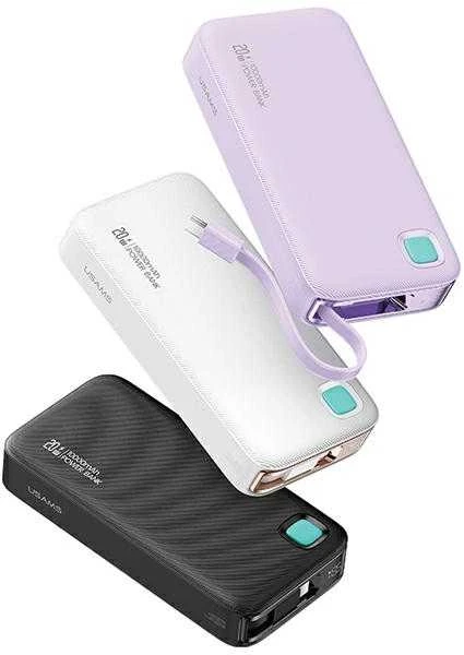 USAMS nešiojama baterija su ištraukiamu USB-C laidu, 10000 mAh PD 20W greito įkrovimo XY serijos juodos spalvos