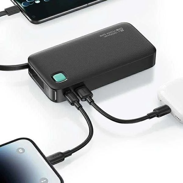 USAMS nešiojama baterija su ištraukiamu USB-C laidu, 10000 mAh PD 20W greito įkrovimo XY serija, baltos spalvos