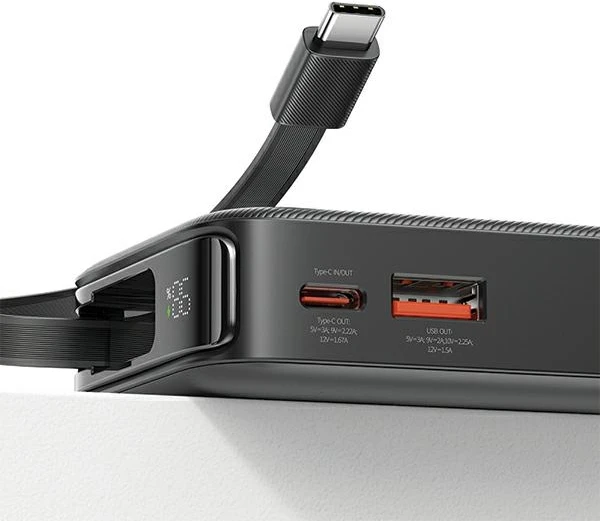 USAMS nešiojama baterija su ištraukiamu USB-C laidu, ištraukiama, 10000mAh PD 20W, greito įkrovimo, XY serijos, violetinės spalvos
