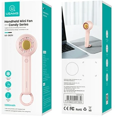 USAMS rankinis ventiliatorius Mini 1200mAh Candy Series rožinės spalvos ZB251FS02 (US-ZB251)