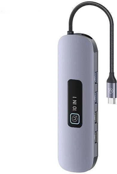 USAMS adapteris šakotuvas 10in1 3xUSB 3.0/TF/SD/USB-C/HDMI/RJ45/VGA PD100W pilka/tamsiai SJ644HUB01