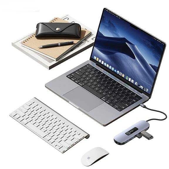 USAMS adapteris šakotuvas 10in1 3xUSB 3.0/TF/SD/USB-C/HDMI/RJ45/VGA PD100W pilka/tamsiai SJ644HUB01