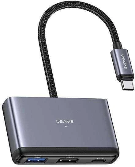 USAMS Adapteris HUB 4in1 2xUSB 2.0/USB 3.0/USB-C pilka/dark pilka SJ627HUB01 (US-SJ627)