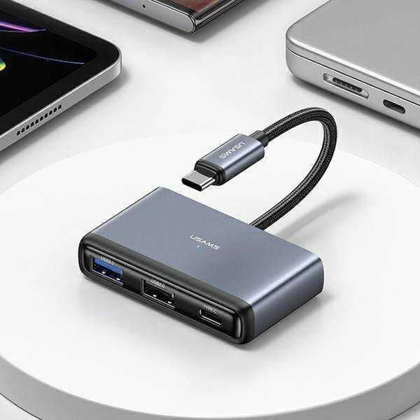 USAMS Adapteris HUB 4in1 2xUSB 2.0/USB 3.0/USB-C pilka/dark pilka SJ627HUB01 (US-SJ627)