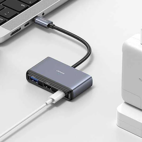 USAMS Adapteris HUB 5in1 USB 2.0/USB 3.0/USB-C/TF/SD pilka/dark pilka SJ628HUB01 (US-SJ628)