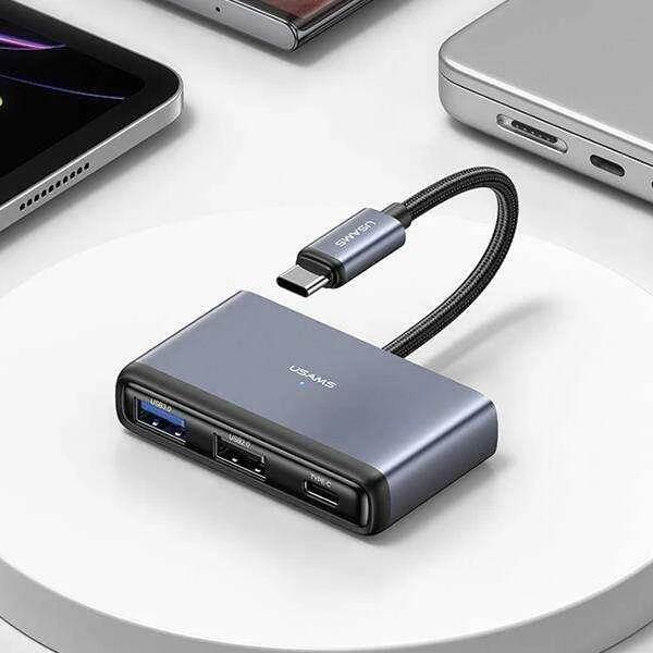 USAMS Adapteris HUB 5in1 USB 2.0/USB 3.0/USB-C/TF/SD pilka/dark pilka SJ628HUB01 (US-SJ628)